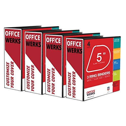 3 Ring Binder, Professional D Ring Binder 5 Inch, Presentation Folder for Standard Pages 8.5 x 11 with Pockets, Durable and Strong Black Binder (4 Pack)