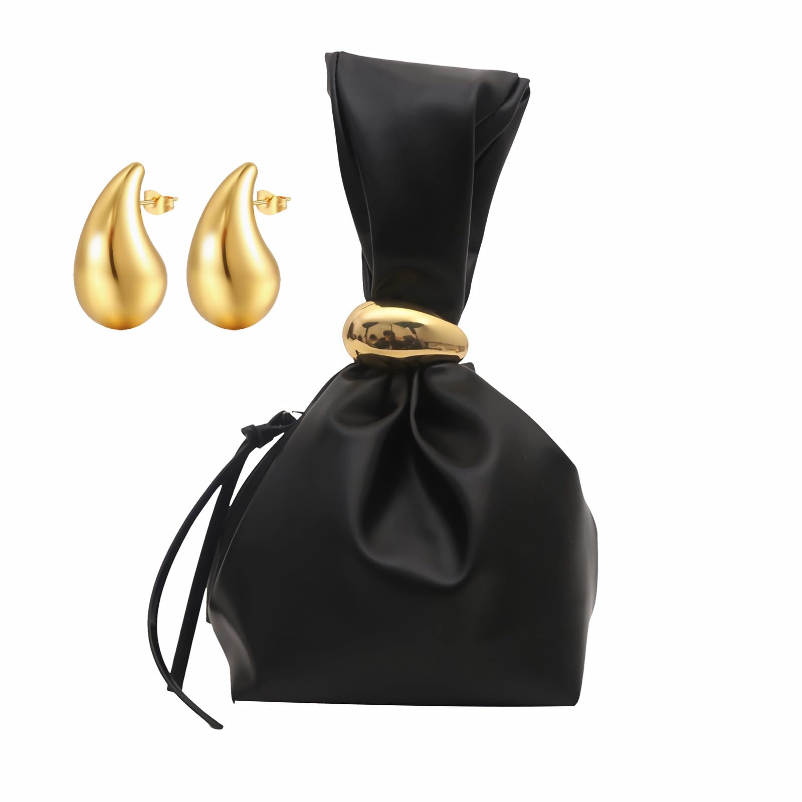 Anopo Wristlet Purse for Women with Gold Earring Small PU Leather Evening Clutch Mini Tote Handbag