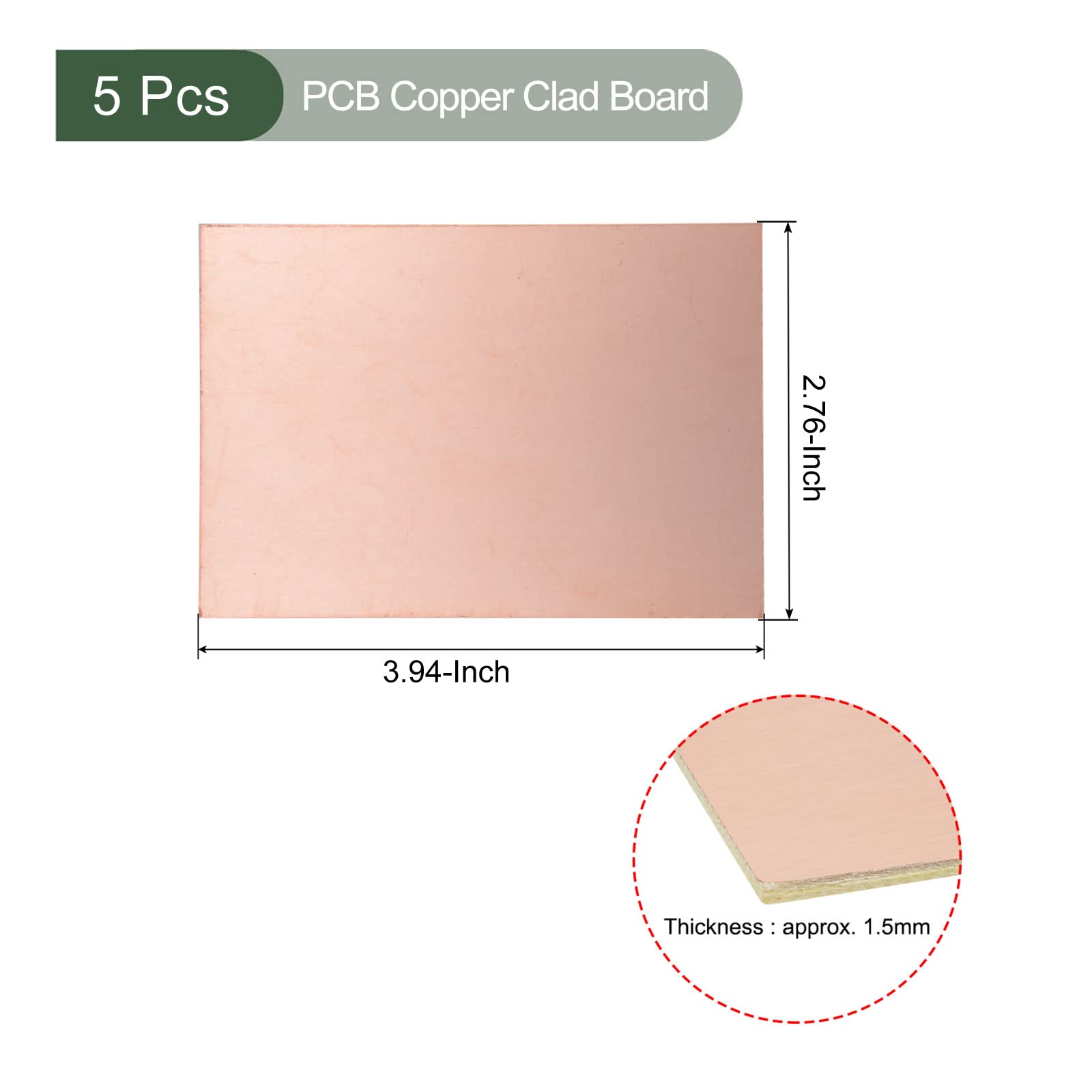 YOKIVE 5pz PCB Rame Rivestito Scheda, FR4 Singolo Lato Vuoto Circuito Schede, Ottimo per Elettronica Hobby, Incisione, Circuito Progetti (100mmx70mmx1.5mm)