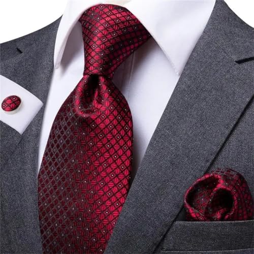 Set de corbatas para hombre de seda roja a cuadros miniatura 2