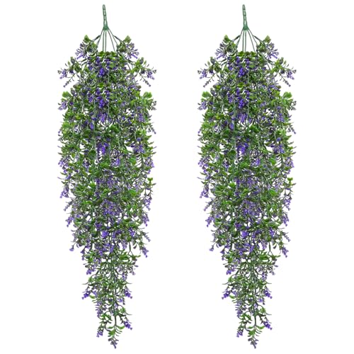 MIPIACE 2 Piezas Plantas Artificiales Colgantes 70cm Planta Colgante Artificial Púrpura Guirnalda Flores Colgantes para Cocina Jardín Balcón Sala de Estar