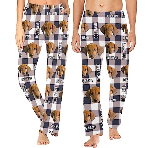 Custom Couples Matching Pajamas Pants with Pet Face Photo, Personalized Loungewear PJ Bottoms for Dog Lover Mom Owner
