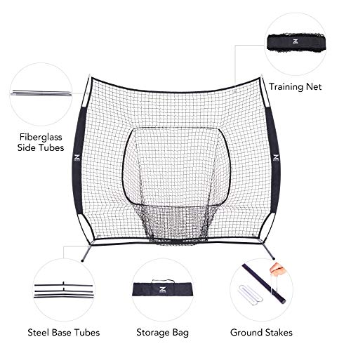 image for ZELUS 7 x 7 Baseball and Softball Practice Net and 12 Training Balls, 