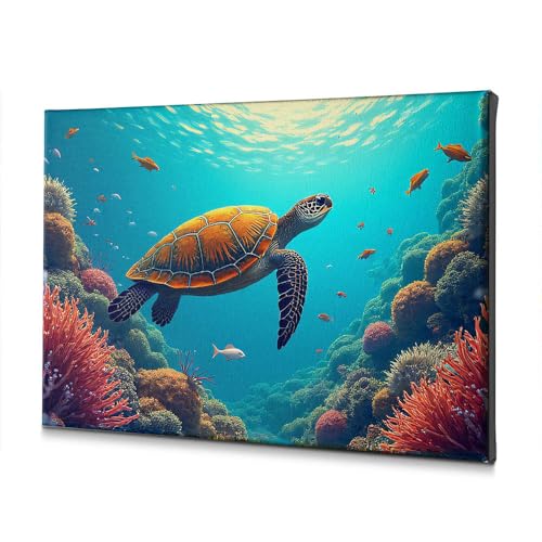 Tortue et poisson coloré : tableau mural étanche pour décoration salle de bain