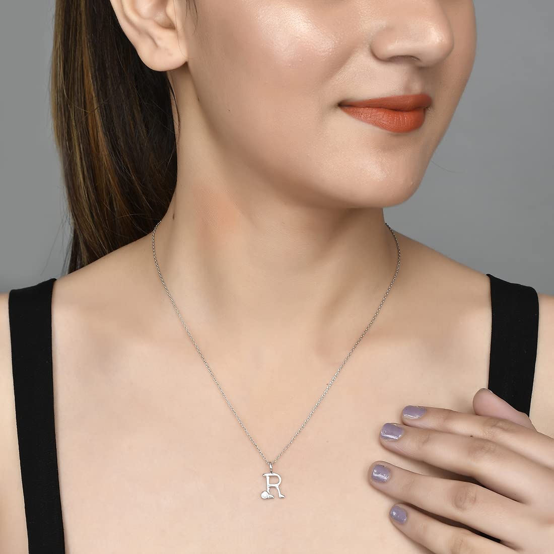 Alphabet R CZ Pendant Round Cut Necklace