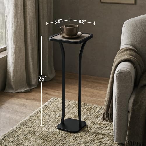Image of Small Square Side Table, Drink Table with Weighted Base, Solid Wood & Metal Accent Table for Small Spaces, Pedestal End Table for Living Room, Bedroom, Office,Grey