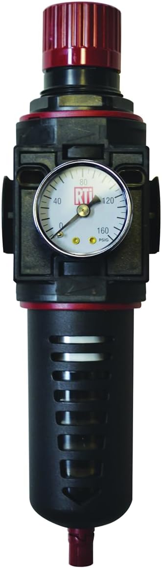 RTI Reading Technologies FR500-G Filter/Regulator, 1/2 in Inlet/Outlet, 80 scfm, 5 um, 120 deg F Maximum, 180 psig Maximum Supply