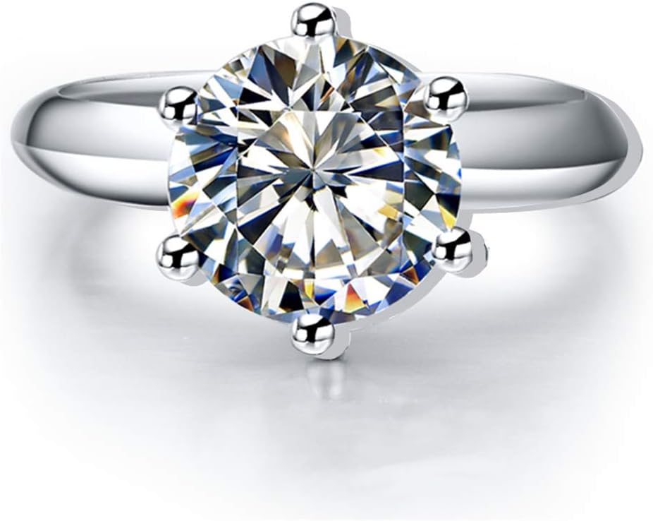 AINUOSHI 1/2/3/ Carat Cubic Zirconia Engagement Rings for Women, 925 Sterling Silver Solitaire Round Cut (10mm) Diamond Wedding Band D-E Color Grade Gift for Wedding Anniversary