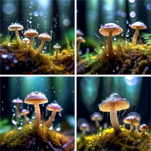 Peinture Diamant Adulte Champignon 90x90cm - Kit Broderie Diamant 4 Pack