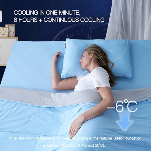 Momcozy Life CoolMurm Cooling Comforter for Hot Sleepers, Twin/Twin XL 68" x90” Soft Breathable Pregnancy Cooling Blanket, 3-Second Cooling, 8 Hours+ Stay Cool All Night, Grey Sky Blue