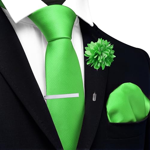 Image of Branduce 3.15 inch（8cm） Solid Formal Tie and Pocket Square Plain Necktie Lapel Pin and Tie Clip Set for Men