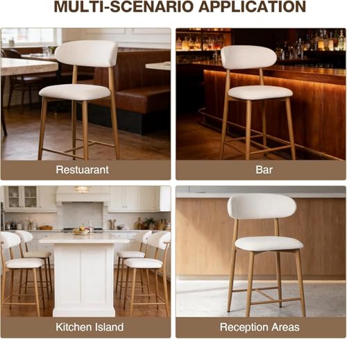 Image of AQO Bar Stools Set of 2, Counter Height Bar Stools Upholstered Counter Stools Modern Barstools with Metal Legs for Kitchen Island Dining Room, Beige