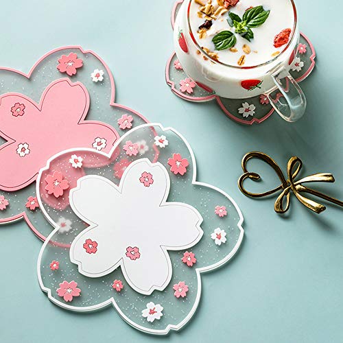 Finphoon Cherry Blossom Cup Coaster,4 PCS Non-Slip Insulation Sakura Coaster, for Coffee Cup Beer Mug Tableware