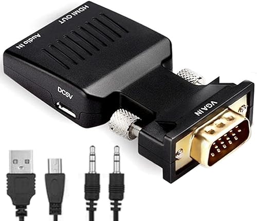 JacobsParts Adaptador VGA a HDMI con PC de audio a monitor de TV proyector 1080P convertidor activo
