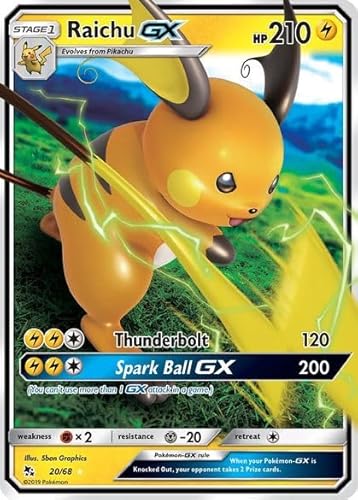 Pokemon – Raichu GX 20/68 – Hidden Fates – Ultra Rare – Holo - Single Card