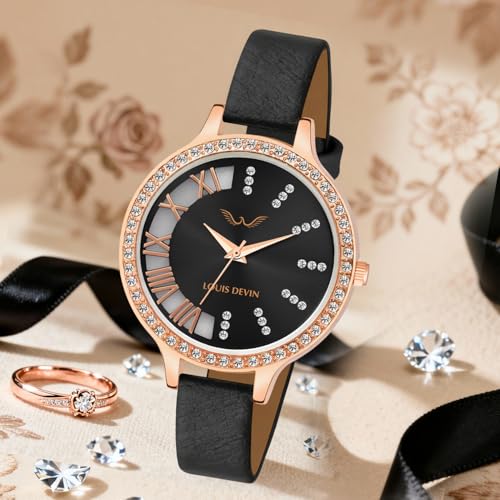 Image of LOUIS DEVIN Pink /Beige /Brown /Black Faux Leather Strap Analog Wrist Watch for Women (Silver /Rose Gold /Brown /Black Dial) | LD-CP501