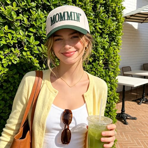 Image of Mommin Trucker Hat, Mom Hat, Embroidered Vintage Two Tone Mommin Hat