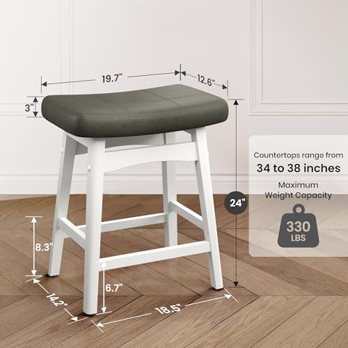 Image of PHI VILLA Counter Height Bar Stools Set of 3, Solid Wood Barstools