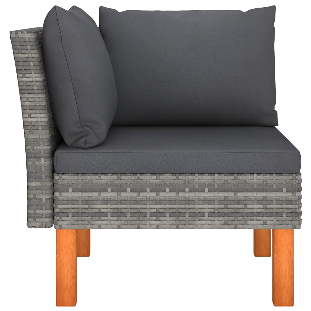 Gartenmöbel-Set, 3-teilig, Polyrattan, Grau | Pulverbeschichteter Stahl, Eukalyptus-Beine, abnehmbare Kissen, Ecksofa 64,5 cm