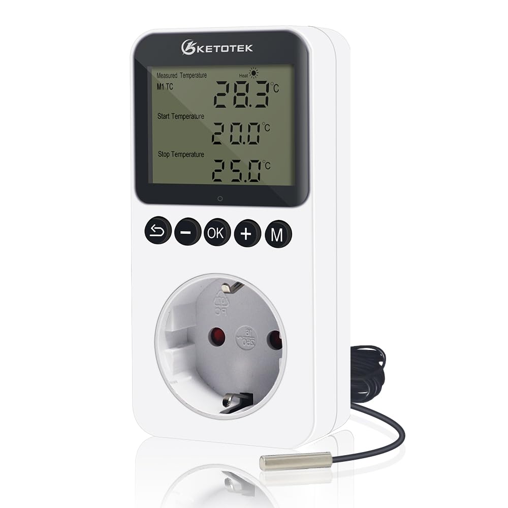 KETOTEK termostato con día/Noche Temporizador para calefacción/refrigeración, Control de Temperatura Temporizador, regulador de Temperatura Digital 220 V con sonda