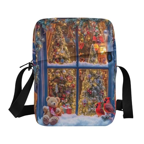 MCHIVER Small Messenger Bag Bear Red Bird Christmas Crossbody Bag for Men Women Cell Phone Pouch Purse for Cycling Hiking Running