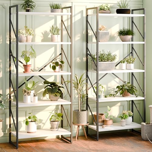 Shintenchi 5 Tiers Bookshelf, Classically Tall Bookcase Shelf,Industrial Book Rack,Modern Book Holder in Bedroom/Living Room/Office, Storage Rack Shelves for Books/Movies,11.8" Dx23.6 Wx62.2 H,White