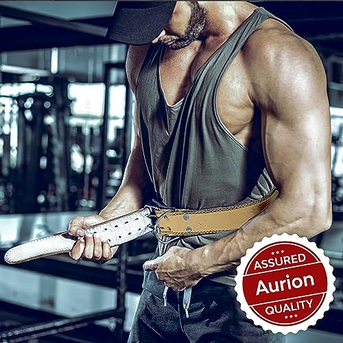 Image of Aurion by 10Club Leather Gym Belt for Weight Lifting - XL Tan Dead Lift Belt with Padded Back Support for Men - Premium Gym Belt for Enhanced Stability and Comfort in Workouts
