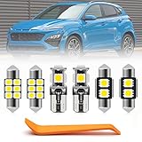 9pcs Interior LED Lights Bulb for Hyundai Kona/Kona N 2017 2018 2019 2020 2021 2022 Super Bright 6000K LED White Interior Light Bulbs Map Dome Lights Interior Bulbs + Install Tool