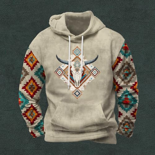 Men's Aztec Sweatshirts Western Ethnic Graphic Hoodies Vintage Print Pullover Tops Casual Drawstring Hoodie3
