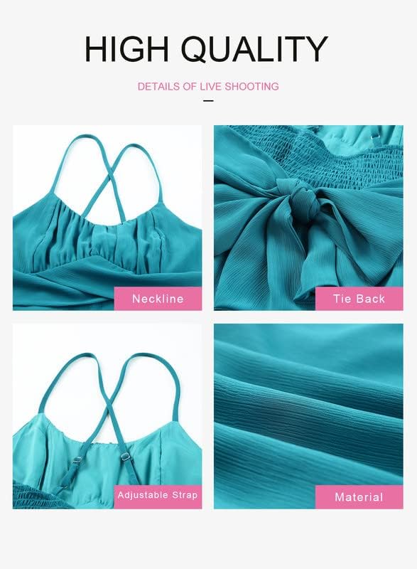 Dokotoo Women's Spaghetti Strap Dresses Scoop Neck Bow Backless Sleeveless Elastic Waist Ruffle Hem A-Line Casual Mini Dress - Image 3