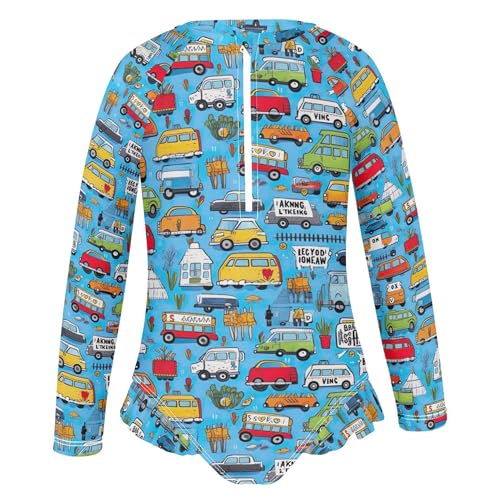 Car Toy Cute Girls Long Sleeve Rashguard Swimsuit UV Protection One-Piece Swimwear Bathing Suit B04027112