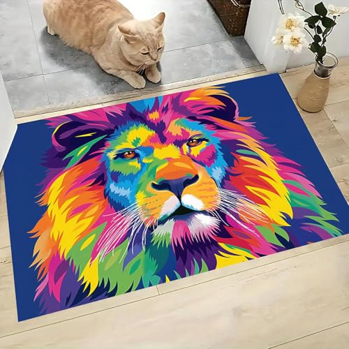 Tapis lion arc-en-ciel antidérapant pour entrée propre