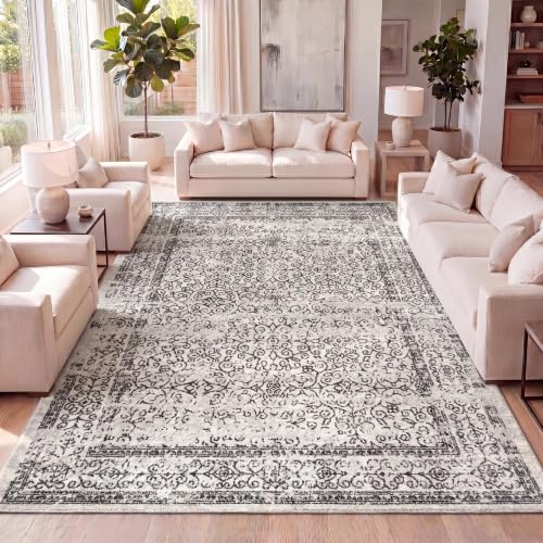 JONATHAN Y Bohemian Ferro Filigree Gray/Black Indoor Area Rug, 3x5, Vintage, Casual, Transitional, Easy-Cleaning for Living Room, Bedroom, Kitchen, Pet Friendly, Non-Shedding (BMF108C-3)