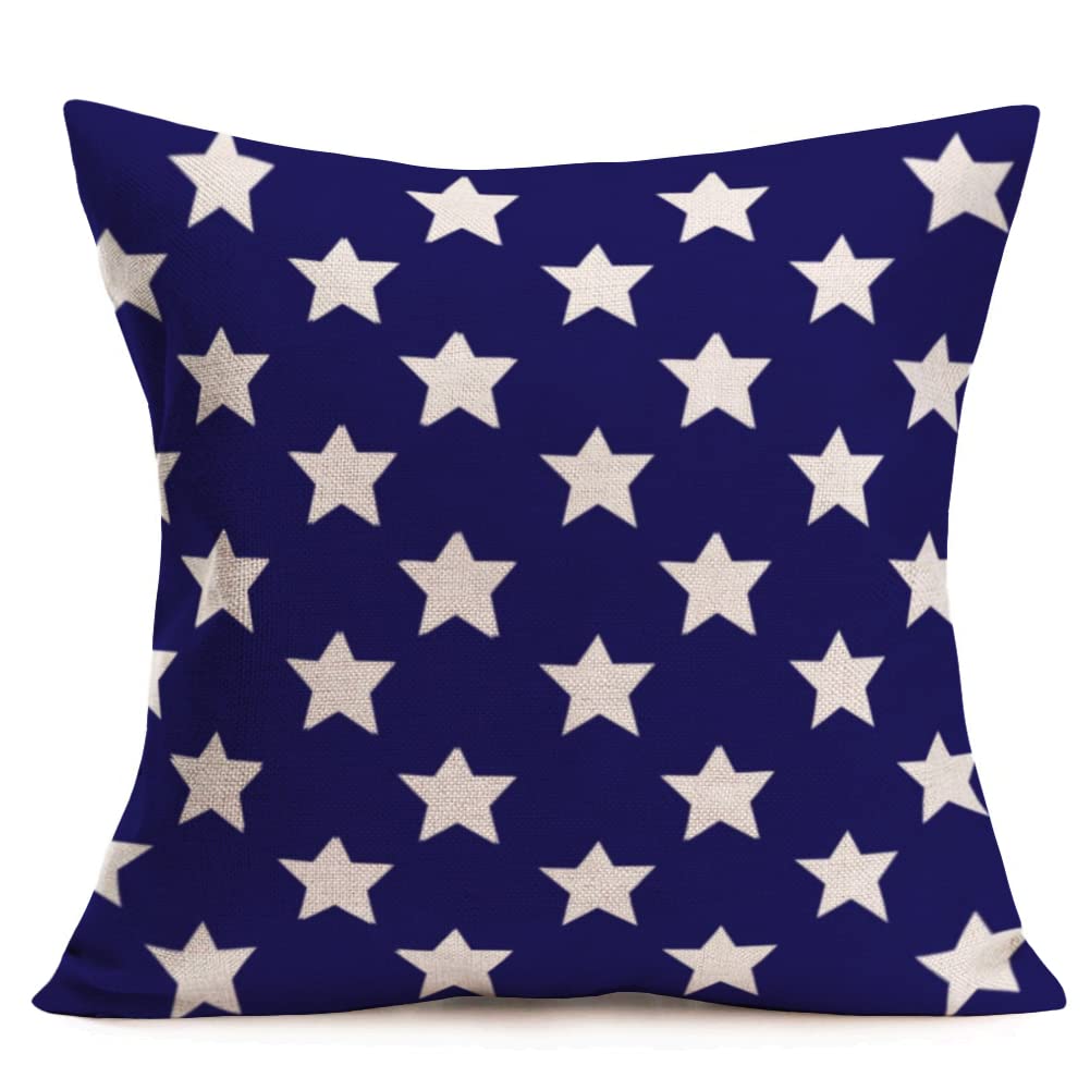 SmilyardPatriotic July 4th Throw Pillow Covers Geometric Stars Square Cushion Cover 18x18 Inch USA Star Pillow Cases Navy Blue Background Pillowcases for Couch Sofa Bed Car 45x45cm (Blue)