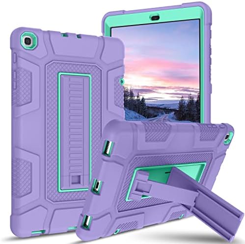 GUAGUA Compatible with Samsung Galaxy Tab A 10.1 2019 Case SM-T510 T515 Kickstand 3 in 1 Heavy Duty Rugged Bumper Shockproof Protective Anti-Scratch Case for Galaxy Tab A 10.1 2019, Purple/Green