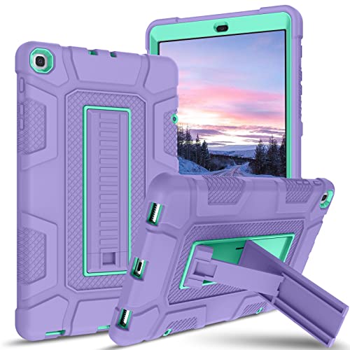 GUAGUA Compatible with Samsung Galaxy Tab A 10.1 2019 Case SM-T510 T515 Kickstand 3 in 1 Heavy Duty Rugged Bumper Shockproof Protective Anti-Scratch Case for Galaxy Tab A 10.1 2019, Purple/Green