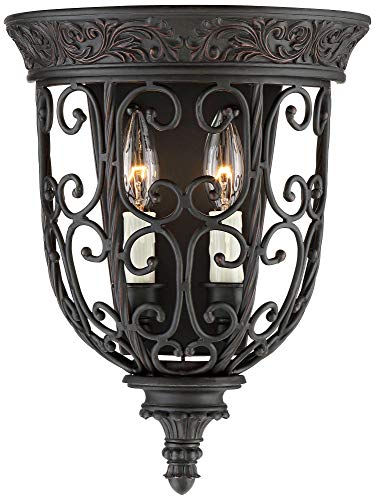 Franklin Iron Works French Scroll Farmhouse Rustic Wall Light Sconce Rubbed Bronze Metal Hardwired 10 1/2" Wide Fixture Scrollwork For Bedroom Bathroom Bedside Living Room Home Hallway Dining #TOP2