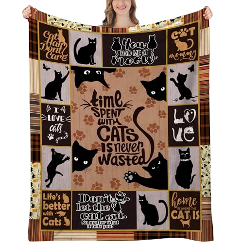 UHANKRU Cat Gifts for Women - Black Cat Blankets for Women - Cat Lover Gifts for Birthday, Christmas, Cat Blanket, 60'x50'