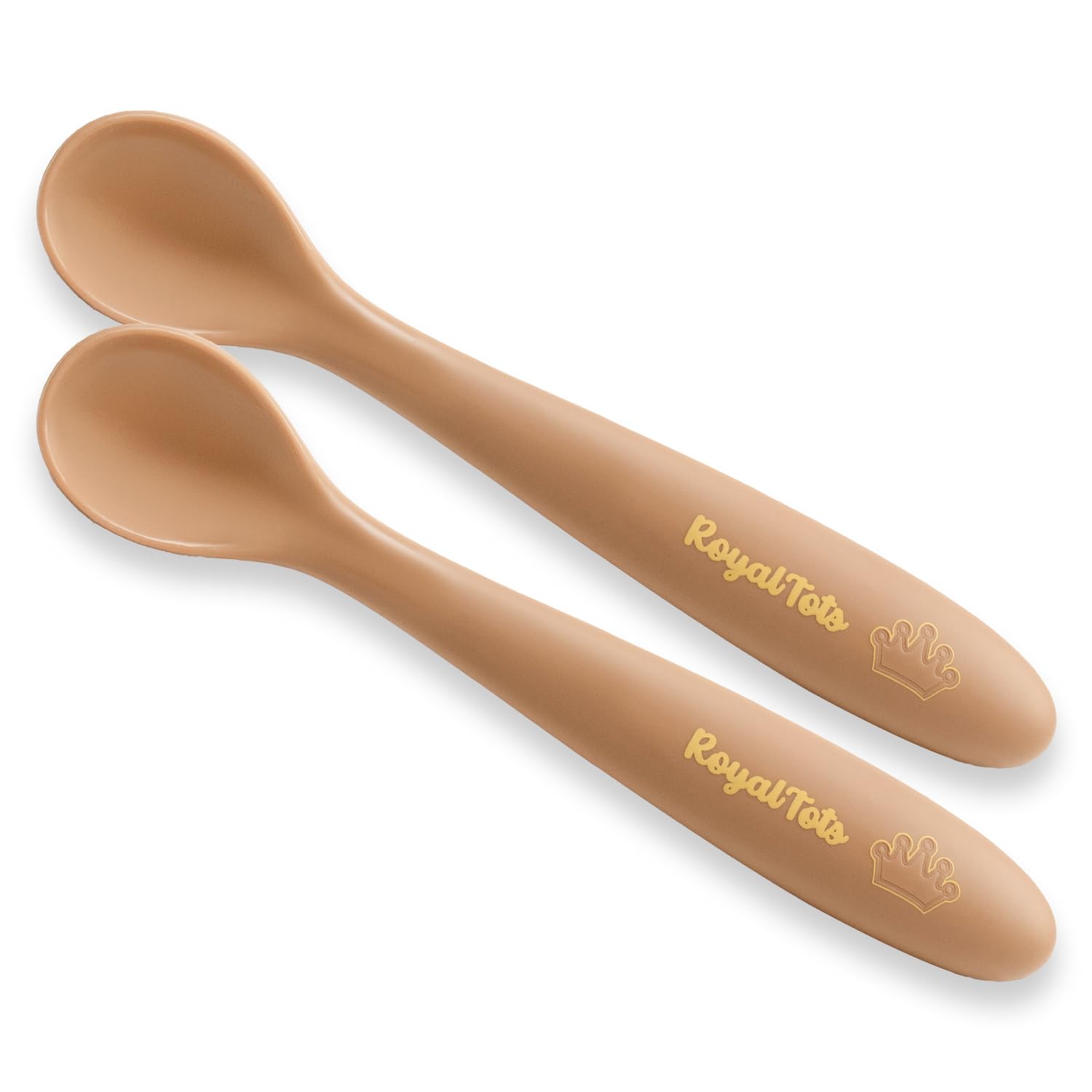 RoyalTots Silicone Baby Spoons for Self-Feeding 6 Months+, Toddler Spoons with Soft Tip | BPA-Free, Microwave Safe & Heat Resistant Baby Utensils | Assist and Self-led Feeding (Brown)