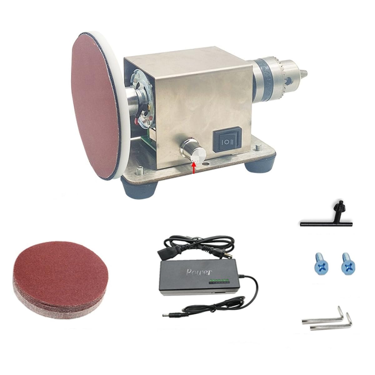 Bench Grinder 4 inch High-Speed Grinding Tool with Maximum 6000 RPM Durable and Reliable for Sharpening and Grinding (Drill Clamp + Sandpaper Disc Set Knob Speed Control Model)