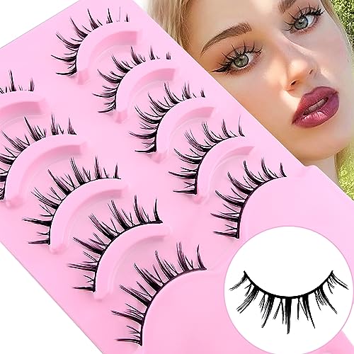 Falsche Wimpern Manga Natürlicher Look Künstliche Anime Lashes 13mm Kurz Cosplay Faux Mink Spiky Wispy False Eyelashes 5 Paare (MSC15)
