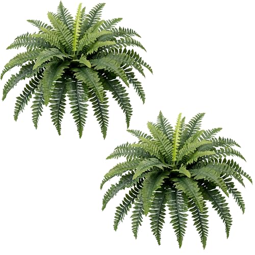 Richeerca Fake Ferns, 35IN Large Fake Bush Plants, 2 Artificial Boston Ferns with 39 Fronds for...