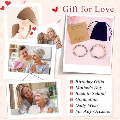 Image of DUQGUHO Mommy and Me Bracelets Mothers Day Gifts for Mom from Daughter Son Matching Mother and Daughter Jewelry Mother Daughter Gift Back to School Bracelet 6 /8 mm Mom Birthday Gifts