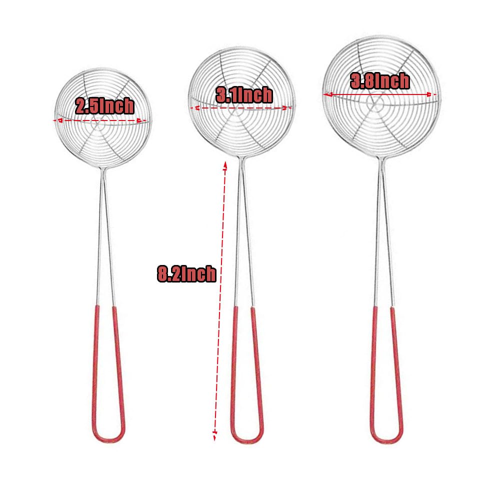 3 Pieces Stainless Steel Spider Strainer Spoon Hot Pot Strainer Spoons Boba Pearl Scoop for Hot Pot?Tortellini?Meatball and Pearl Milk Tea-Size S M L Set
