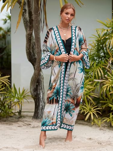 Image of Women's Kimono Cover Up Long Beach Dress Swimsuit Cover Ups Colorful Cardigan Lightweight Robe for Swimwear