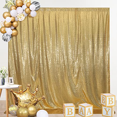 SquarePie Sequin Backdrop Not See Through Thick Stain Background for Photography Glitter Curtain Party 8FT x 8FT Gold