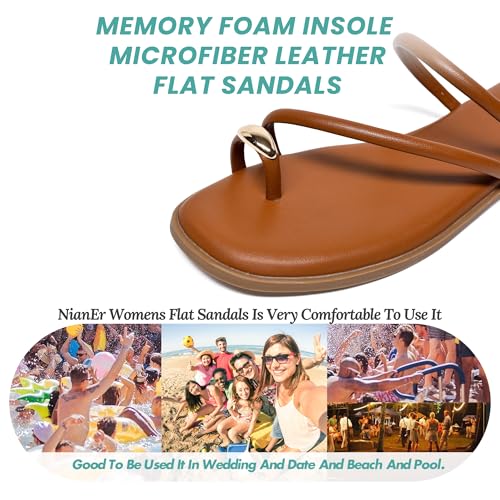 Image of NianEr Womens Microfiber Leather Memory Foam H Sandals Summer Shoes Slides | Flat, Comfortable, Slip On, Dressy, Dress, Beach, Vacation, Designer, Comfy, Casual, Bridal, Church, Boho, Office, Work