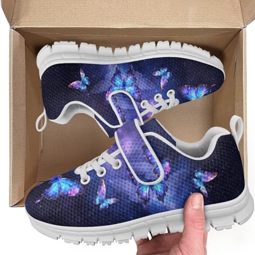 Boys Girls Shoes Kids Sneakers Athletic Running School Shoes for Little Kid/Big Kid Butterflies Print（White Sole）2