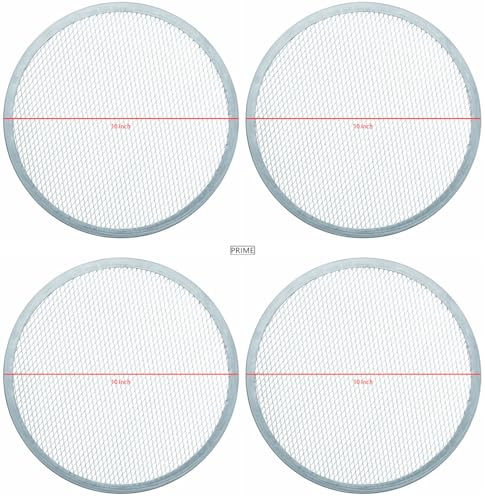 Image of Prime Bakers and Moulders Round Aluminium Pizza Screen mesh Tray for Oven- Set of 4 Pieces (10 Inch)