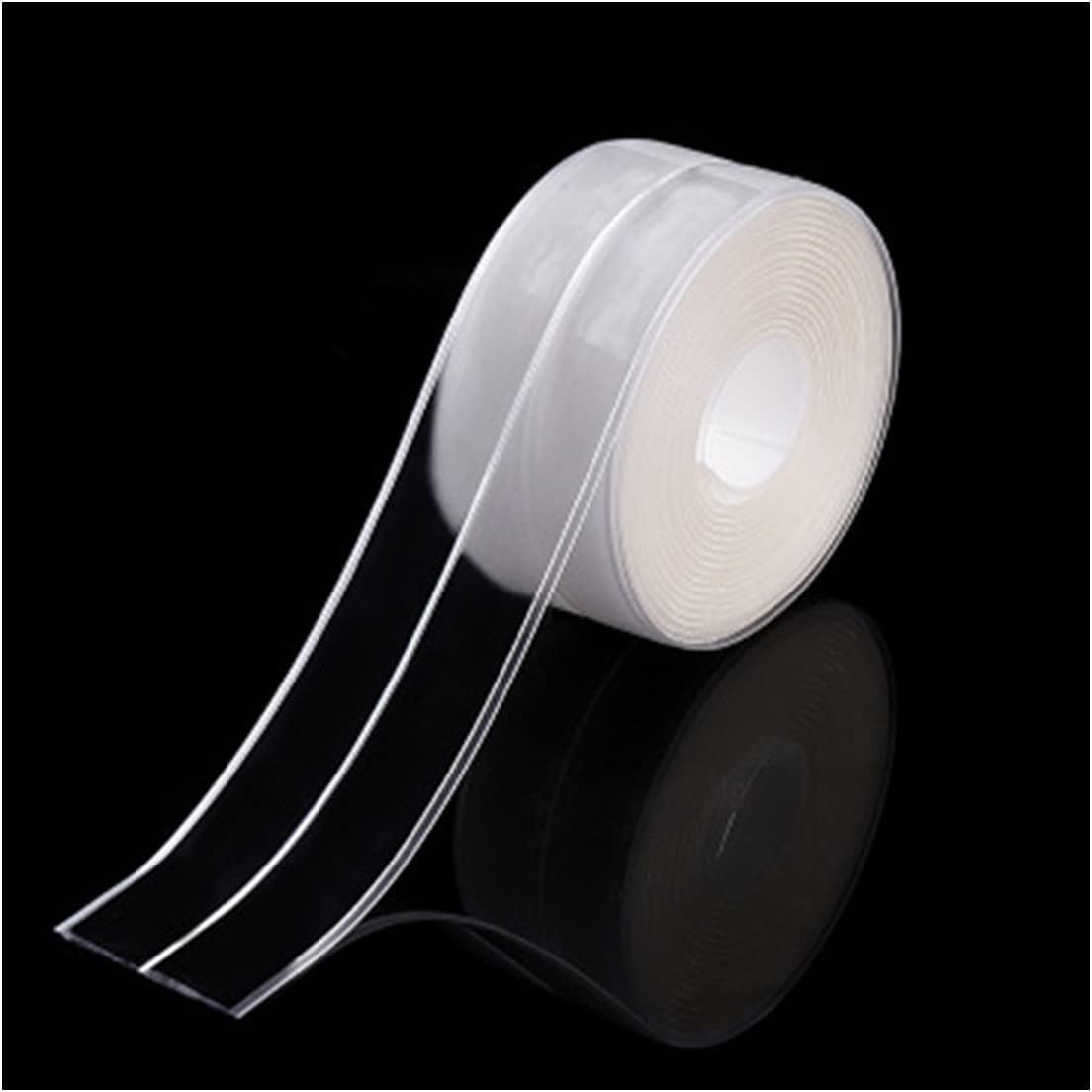 Queenbox 1.5x126in Self Adhesive Caulk Tape, Pattern PVC Strip Sealing Tape for Kitchen Sink Bathroom Toilet, Clear